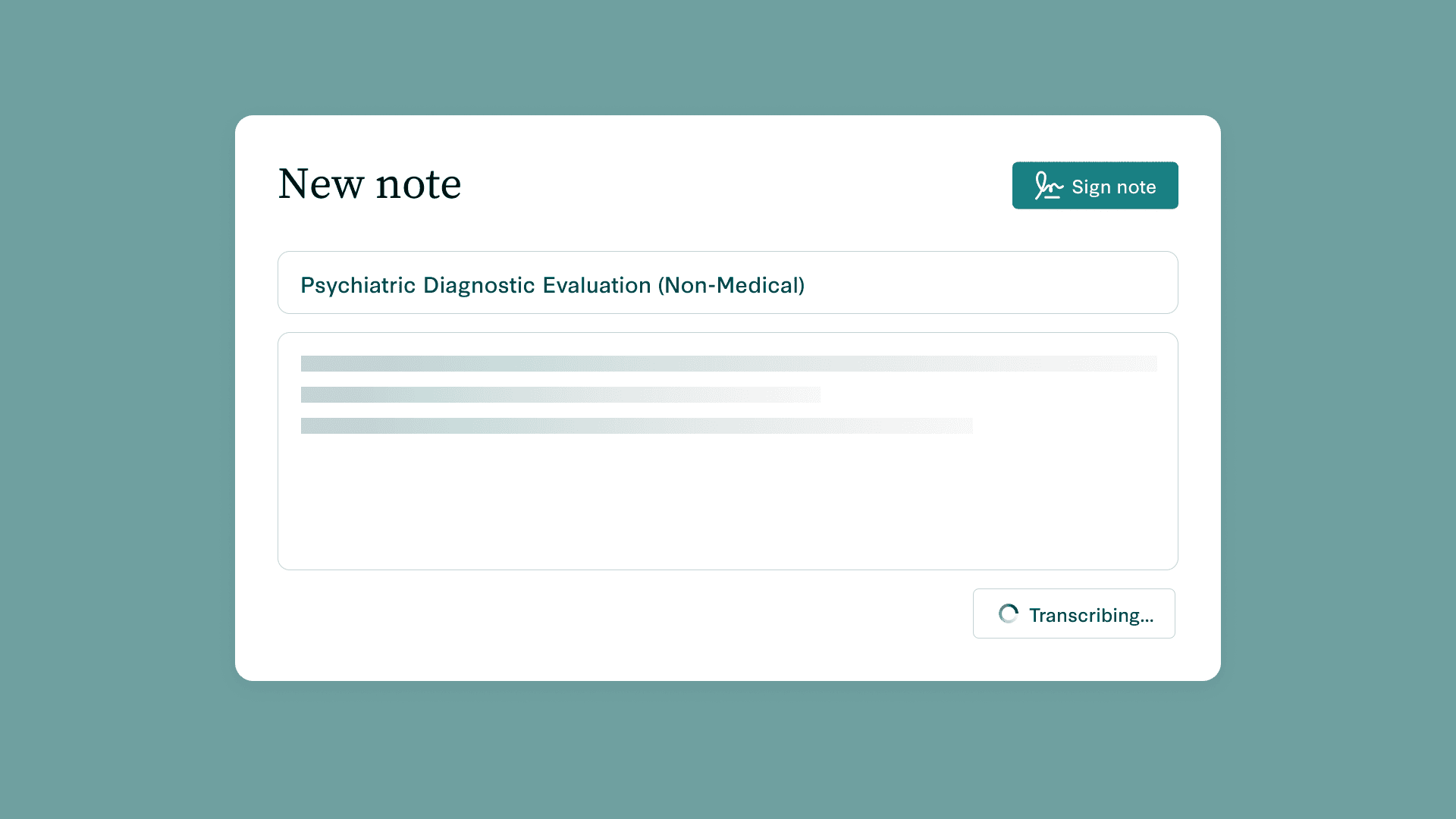 Clinical note workspace with live transcription